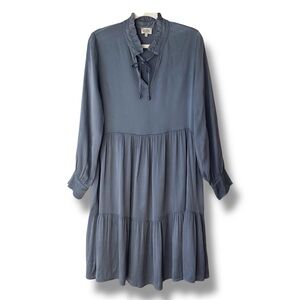 La Fée Maraboutée Grey Long Sleeve Tiered Satin Midi Dress FR 40/ US L